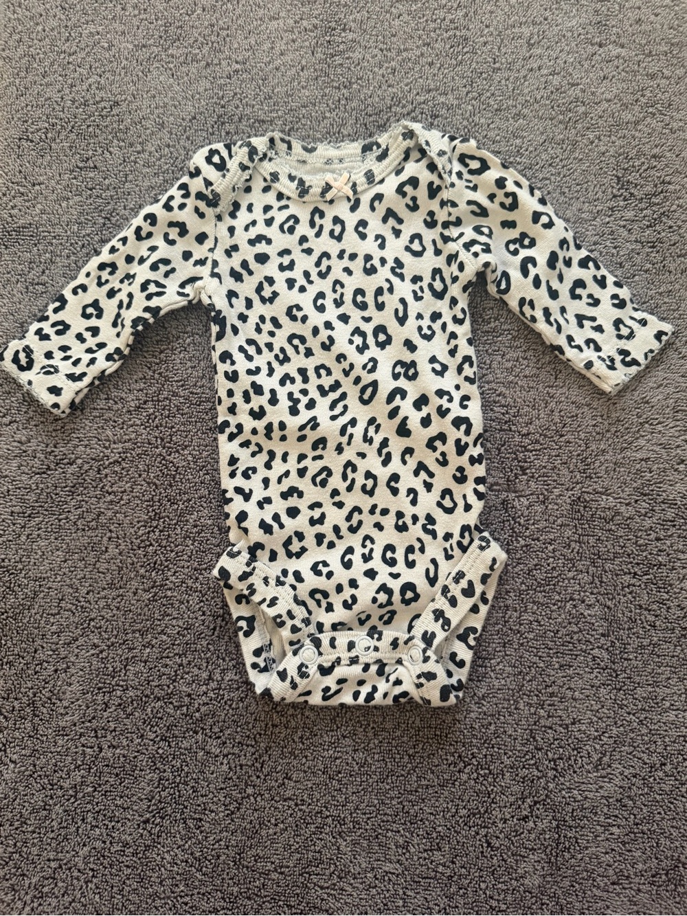 Carter's Cream and Black Leopard Print Long-Sleeve One-Piece